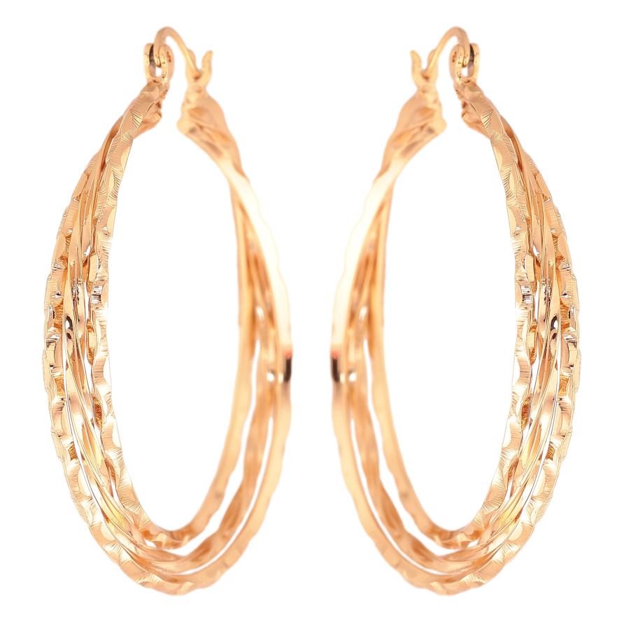 Сережки Xuping колір Позолота 18K кільця (конго) "Декоративний візерунок" ø 4.5см фото №1