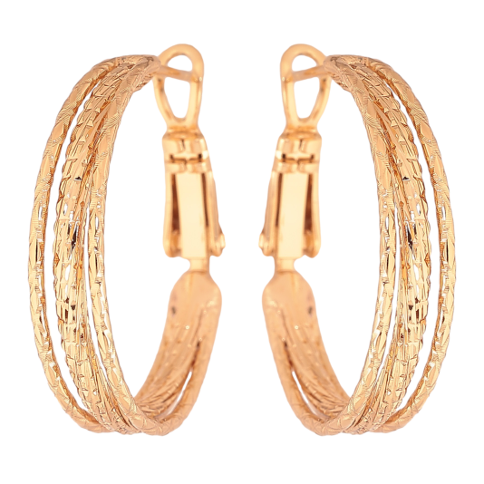 Сережки Xuping колір Позолота 18K кільця (конго) "Декоративний візерунок" ø 2.5см фото №1