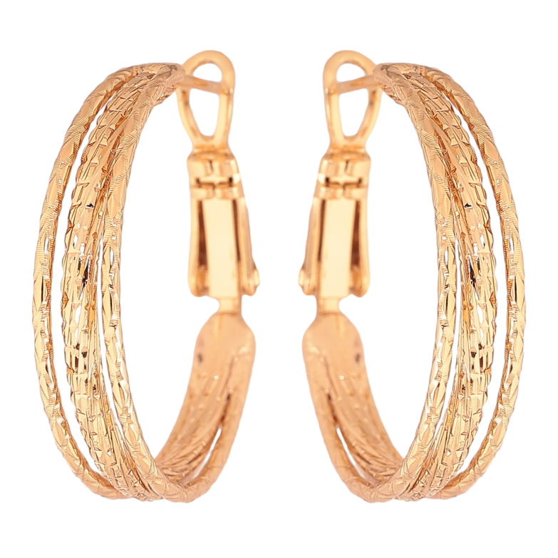 Серьги Xuping цвет Позолота 18K кольца (конго) "Декоративный узор" ø 2.5см фото №1