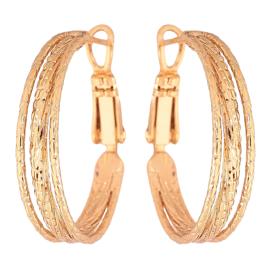 Серьги Xuping цвет Позолота 18K кольца (конго) "Декоративный узор" ø 2.5см фото №1