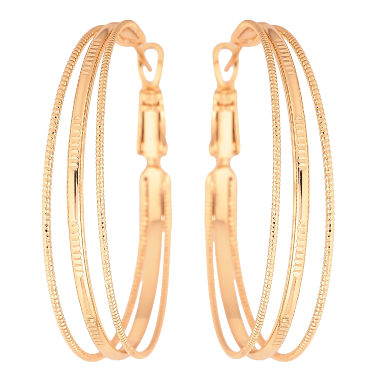 Серьги Xuping цвет Позолота 18K кольца (конго) "Тройные" ø 4см фото №3