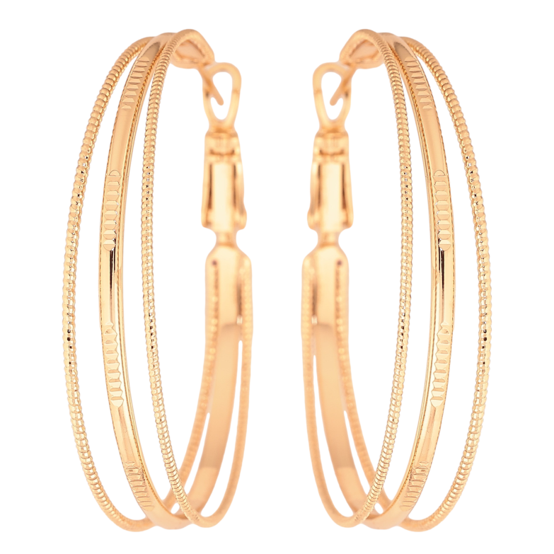 Сережки Xuping колір Позолота 18K кільця (конго) "Потрійні" ø 4см фото №1