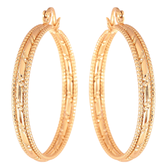 Сережки Xuping колір Позолота 18K кільця (конго) "Декоративний візерунок" ø 4см фото №1