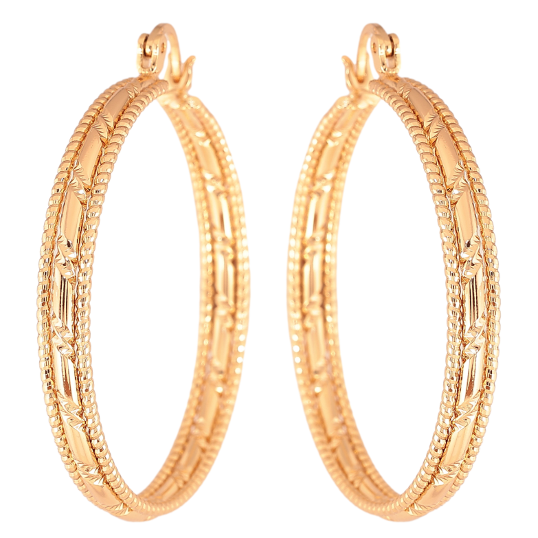 Серьги Xuping цвет Позолота 18K кольца (конго) "Декоративный узор" ø 4см фото №1