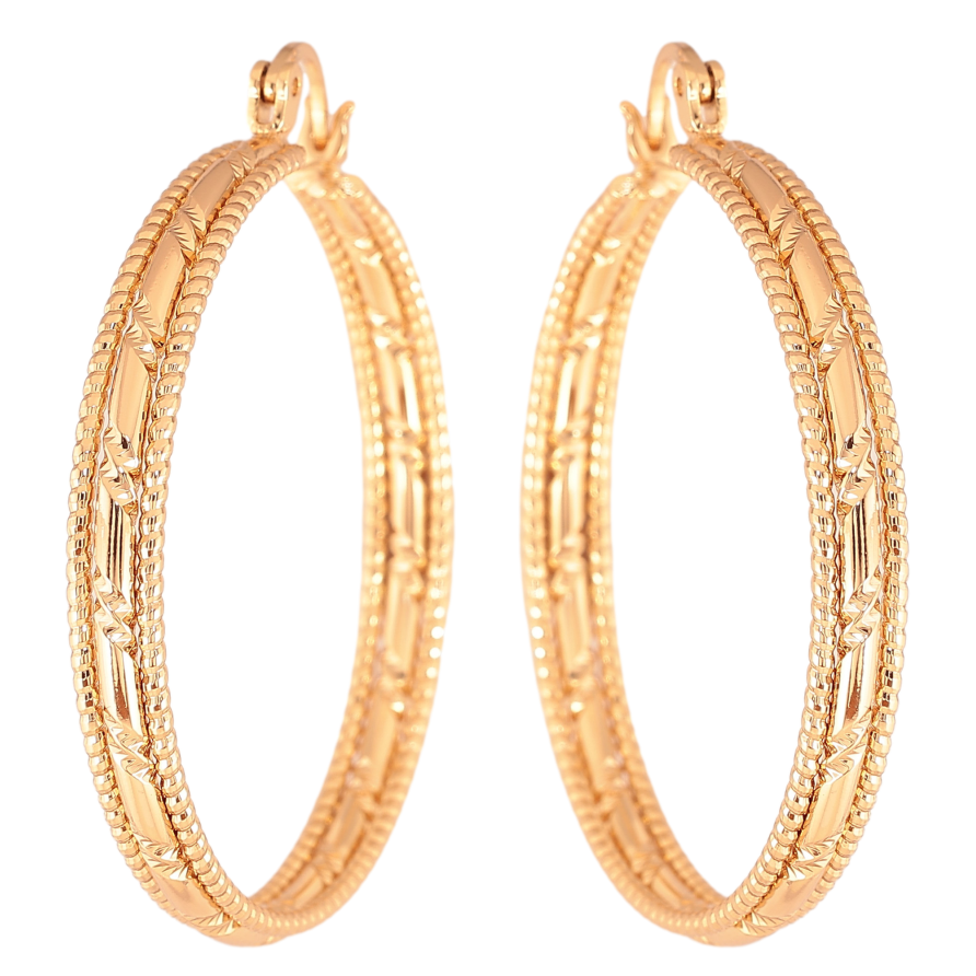 Серьги Xuping цвет Позолота 18K кольца (конго) "Декоративный узор" ø 4см фото №1