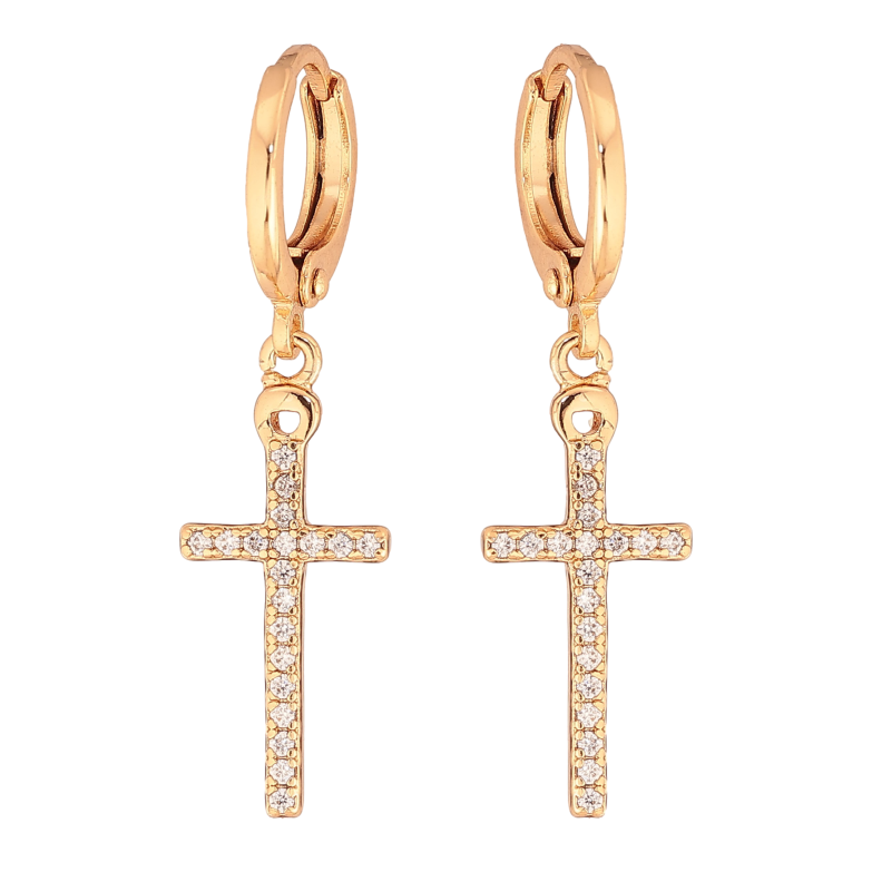 Серьги Xuping цвет Позолота 18K подвески на колечках "Крестики" фото №1 Серьги Xuping цвет Позолота 18K подвески на колечках "Крестики" фото №1