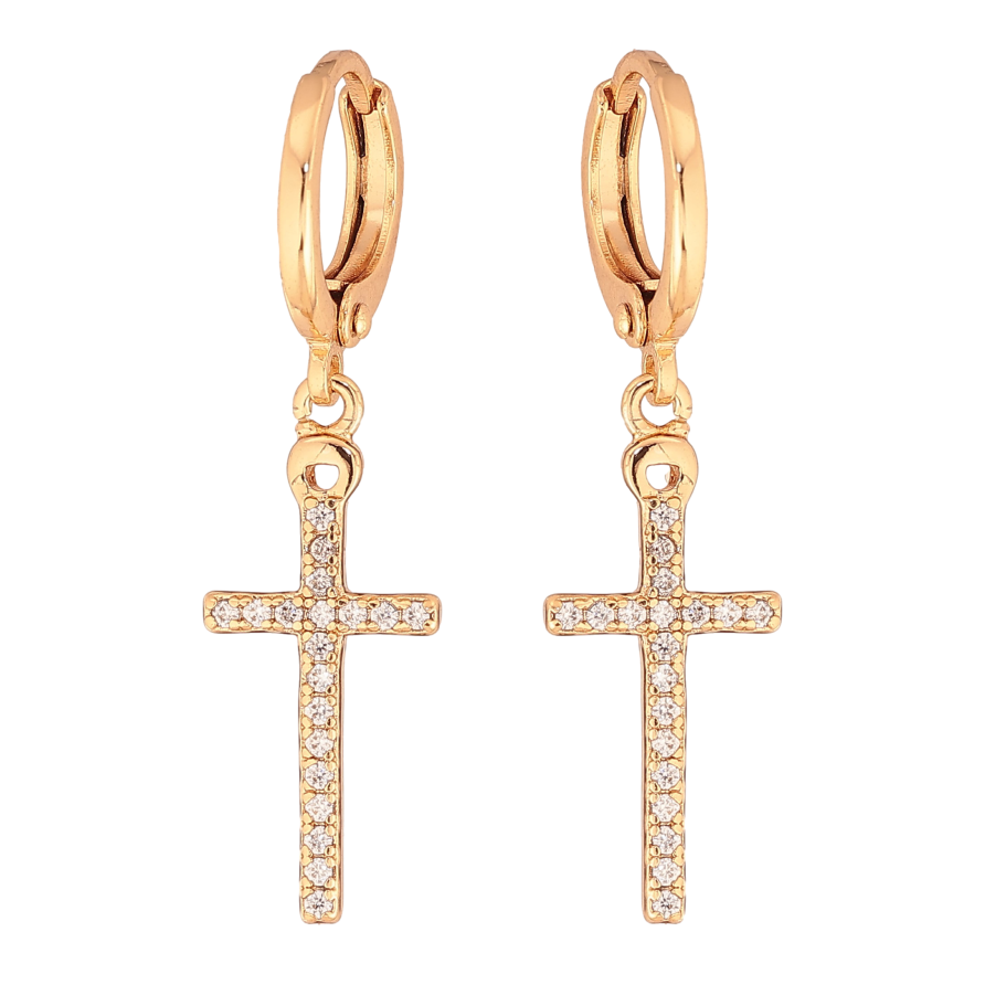 Сережки Xuping колір Позолота 18K підвіски на колечках "Хрестики" фото №1 Сережки Xuping колір Позолота 18K підвіски на колечках "Хрестики" фото №1