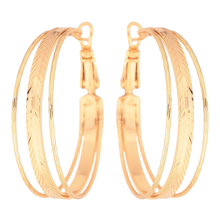 Серьги Xuping цвет Позолота 18K кольца (конго) "Тройные с узором" ø 3.5см фото №2