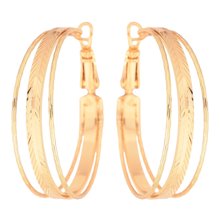 Серьги Xuping цвет Позолота 18K кольца (конго) "Тройные с узором" ø 3.5см фото №1