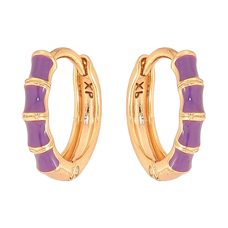 Сережки Xuping колір Позолота 18К кільця "Візерунок з бузковою емаллю" фото №17