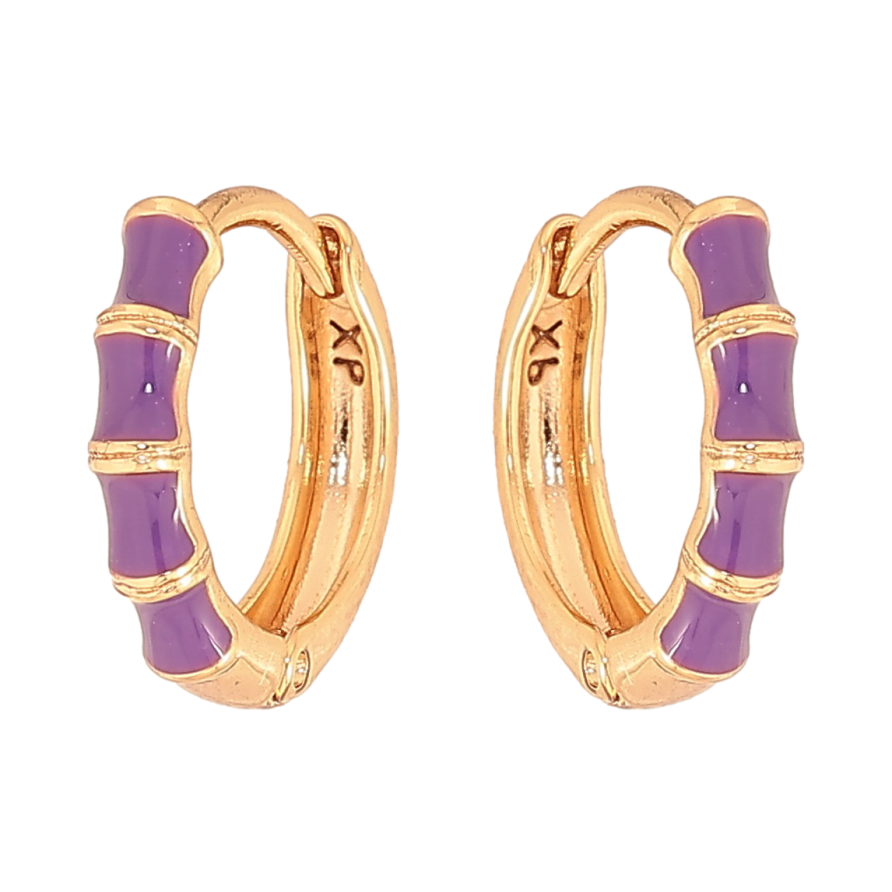 Сережки Xuping колір Позолота 18К кільця "Візерунок з бузковою емаллю" фото №1