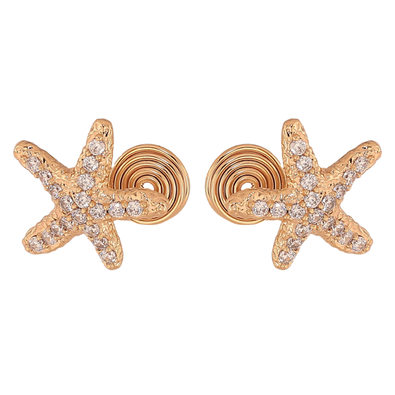 Серьги Xuping цвет Позолота 18К каффы "Морские звезды с кристаллами" фото №1