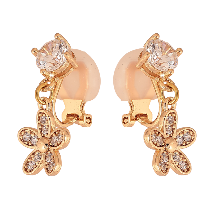 Сережки Xuping колір Позолота 18К кліпси "Квіткові підвіски з кристалами" фото №6