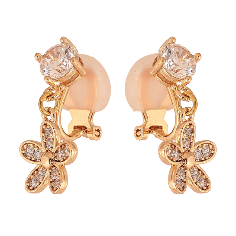 Сережки Xuping колір Позолота 18К кліпси "Квіткові підвіски з кристалами" фото №3
