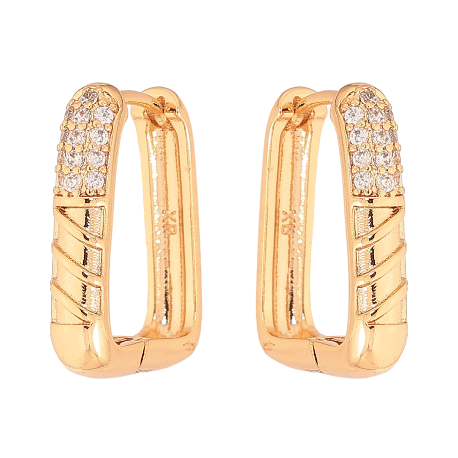 Серьги Xuping цвет Позолота 18К колечки "Узор с кристаллами" фото №1