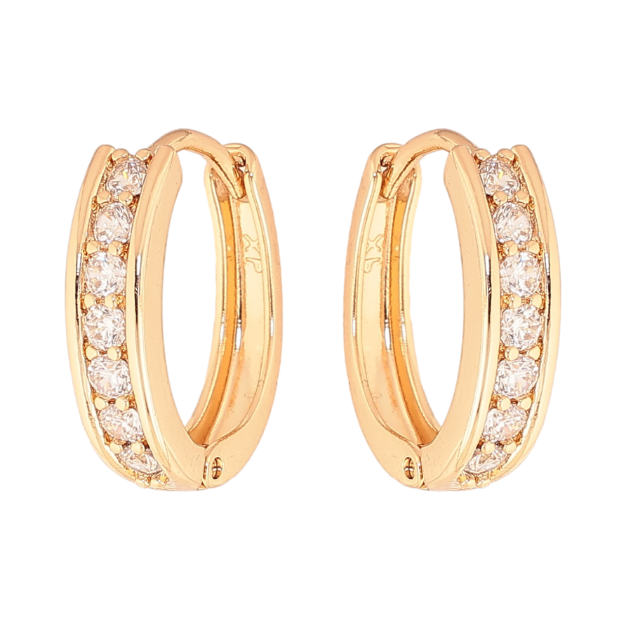 Сережки Xuping колір Позолота 18K колечка "Дорожки кристалів" фото №1