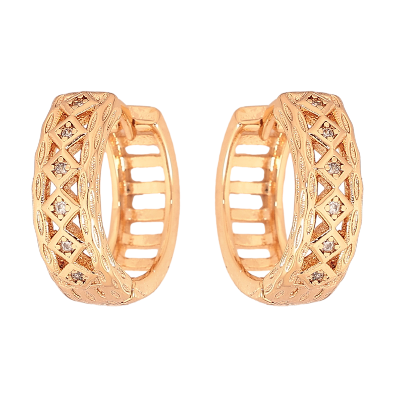 Серьги Xuping цвет Позолота 18К колечки "Узор с кристаллами" фото №1