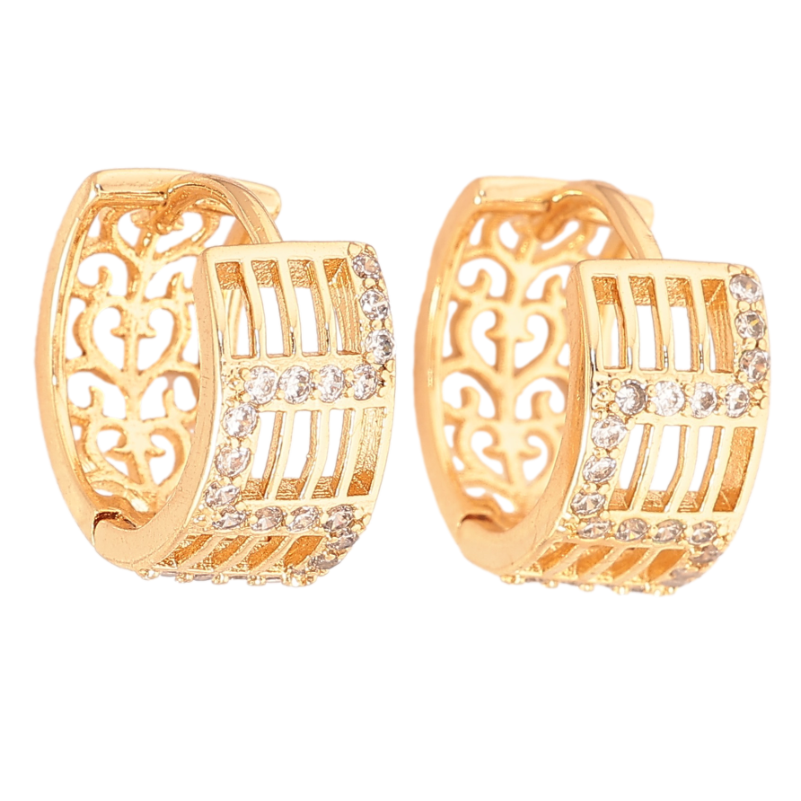 Сережки Xuping колір Позолота 18К колечка "Візерунок з кристалами" фото №1 Сережки Xuping колір Позолота 18К колечка "Візерунок з кристалами" фото №1