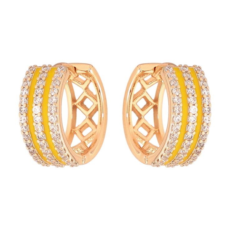 Сережки Xuping колір Позолота 18К колечка "Візерунок з жовтою емаллю і доріжками кристалів" фото №12 Сережки Xuping колір Позолота 18К колечка "Візерунок з жовтою емаллю і доріжками кристалів" фото №12