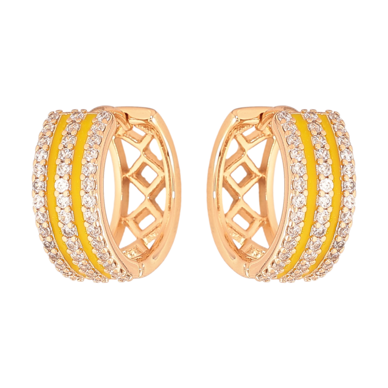 Серьги Xuping цвет Позолота 18К колечки "Узор с желтой эмалью и дорожками кристаллов" фото №1