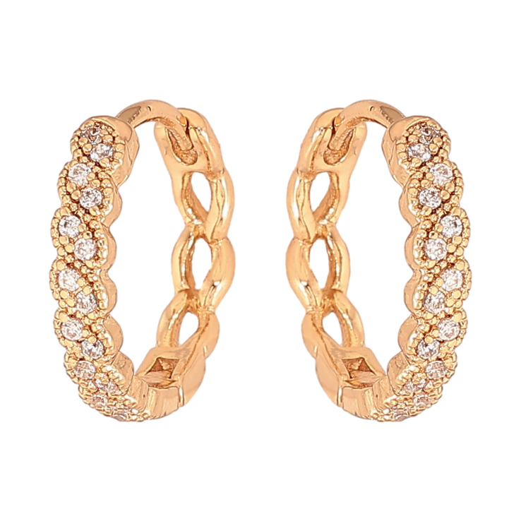 Серьги Xuping цвет Позолота 18К колечки "Узор с кристаллами" фото №7