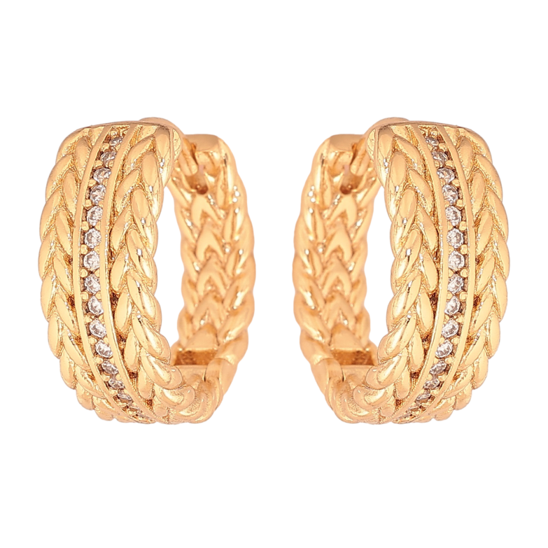 Серьги Xuping цвет Позолота 18К колечки "Узор с дорожкой кристаллов" фото №11