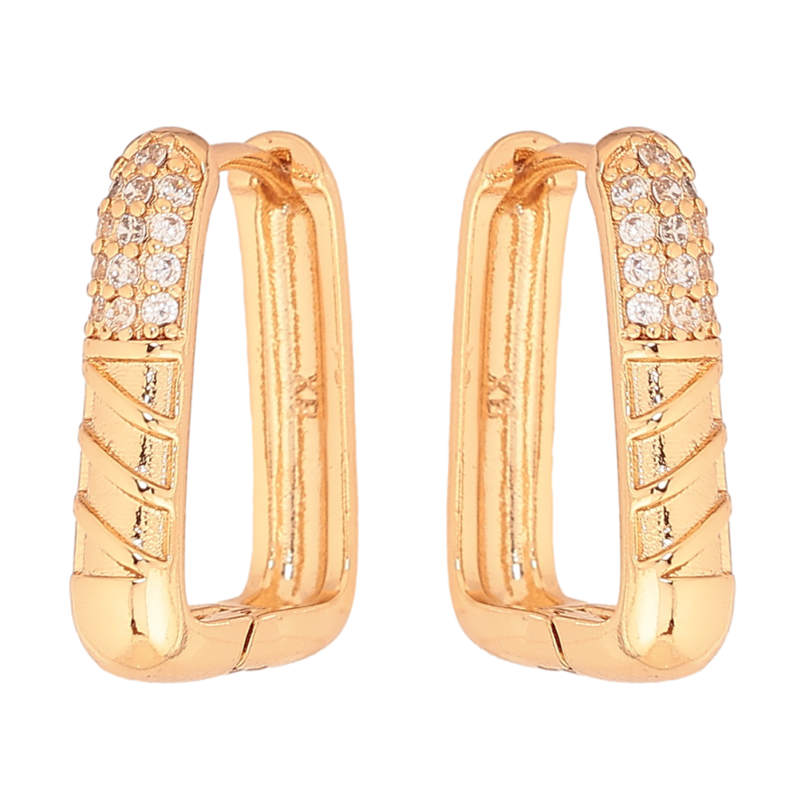 Серьги Xuping цвет Позолота 18К колечки "Узор с кристаллами" фото №1