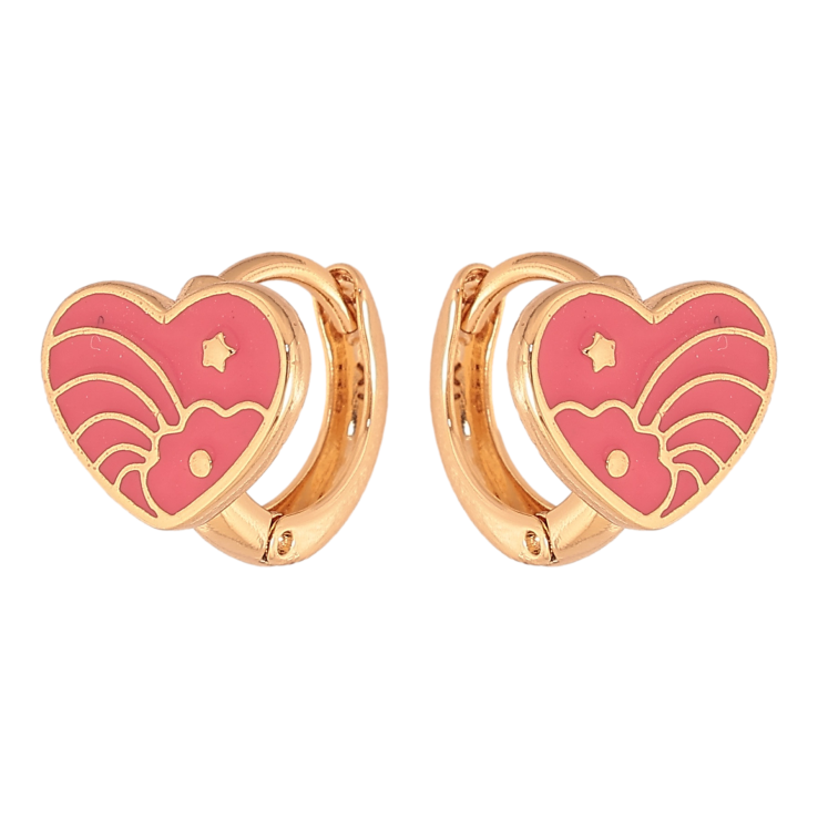 Сережки Xuping колір Позолота 18К колечка "Сердечки з візерунком рожевою емаллю" фото №8