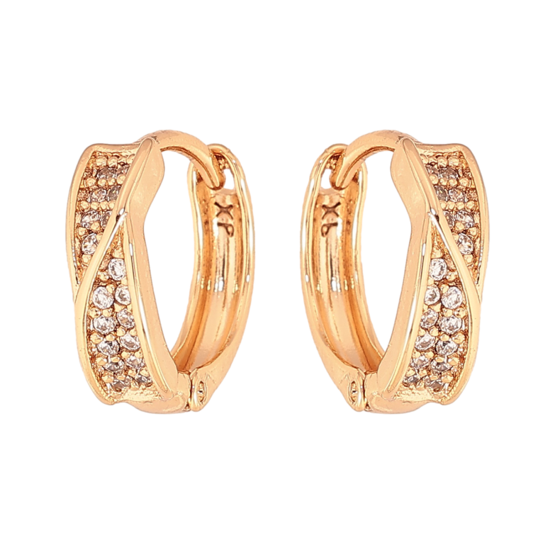 Серьги Xuping цвет Позолота 18К колечки "Узор с кристаллами" фото №1