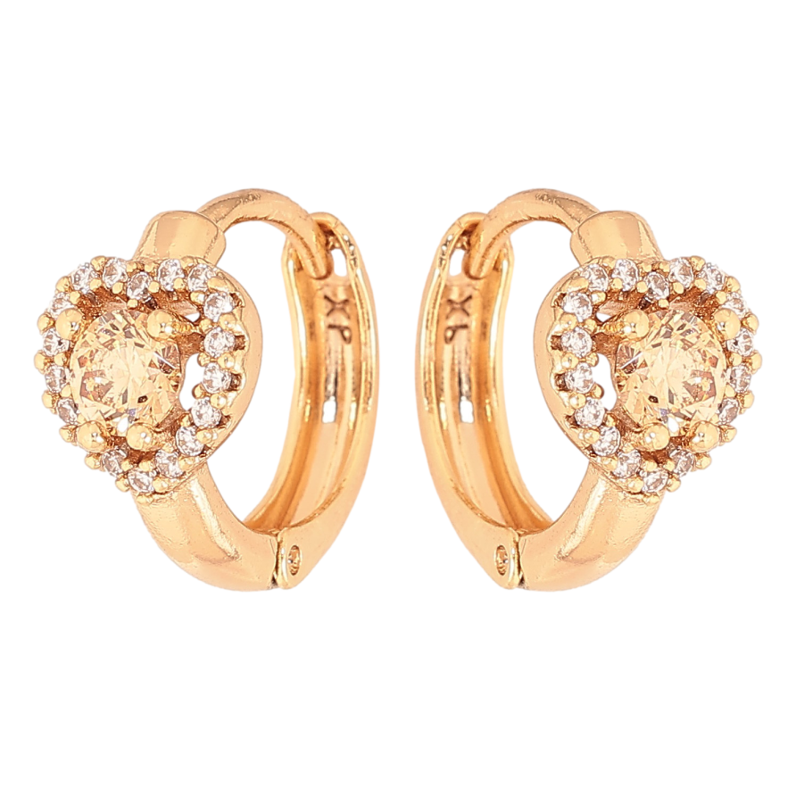 Серьги Xuping цвет Позолота 18К колечки "Сердечки с кристаллами" фото №1