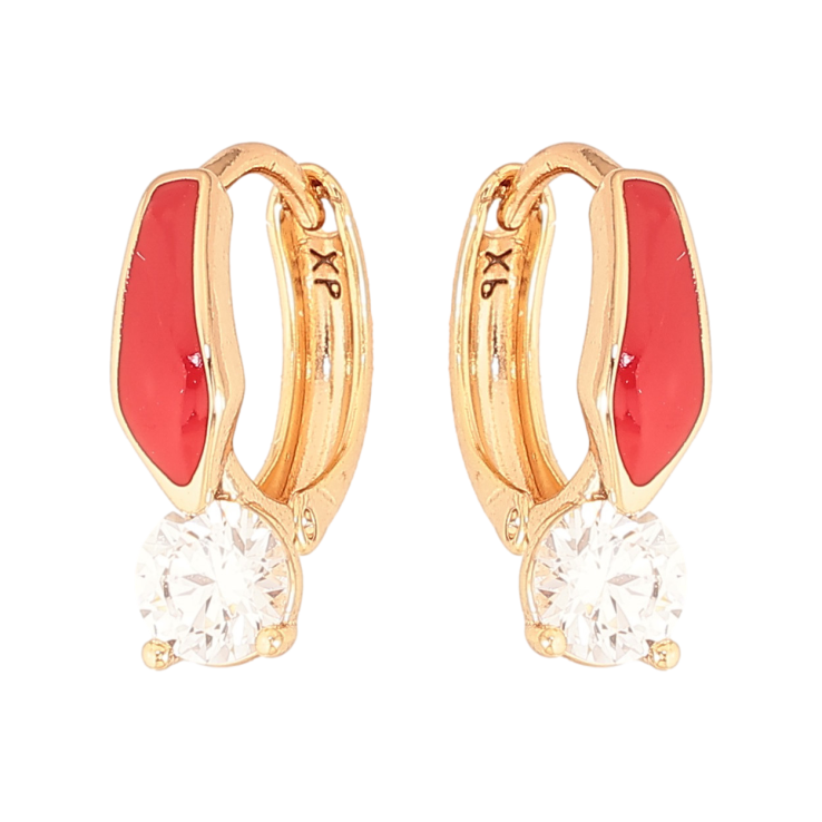 Серьги Xuping цвет Позолота 18К колечки "Узор с красной эмалью и кристаллом" фото №23