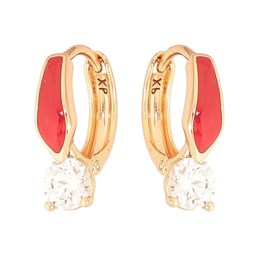 Серьги Xuping цвет Позолота 18К колечки "Узор с красной эмалью и кристаллом" фото №1 Серьги Xuping цвет Позолота 18К колечки "Узор с красной эмалью и кристаллом" фото №1