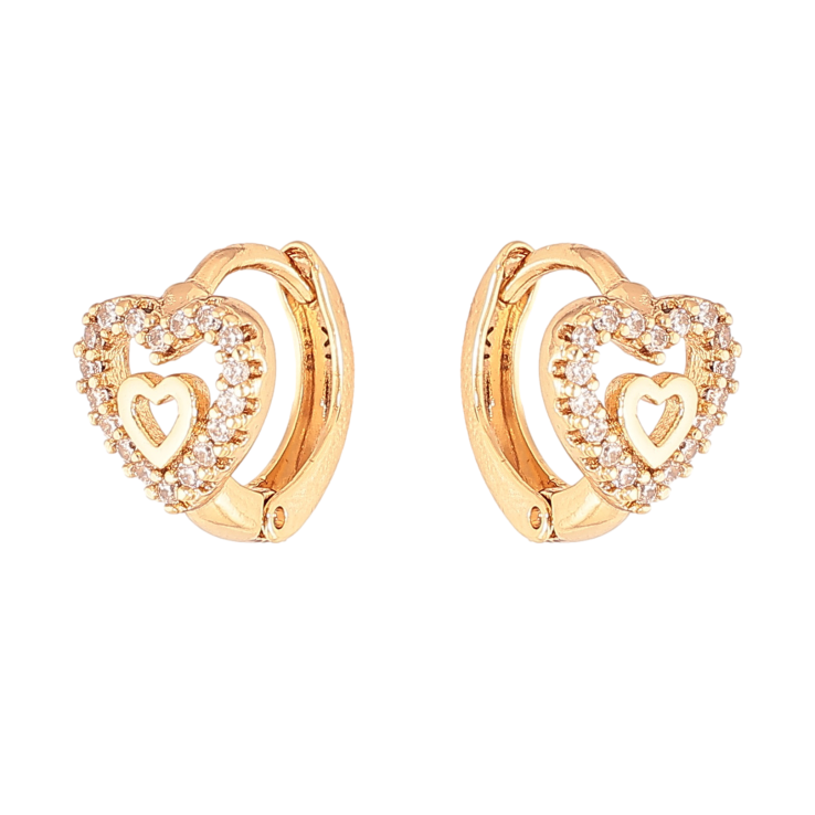 Серьги Xuping цвет Позолота 18К колечки "Сердечки с кристаллами" фото №9