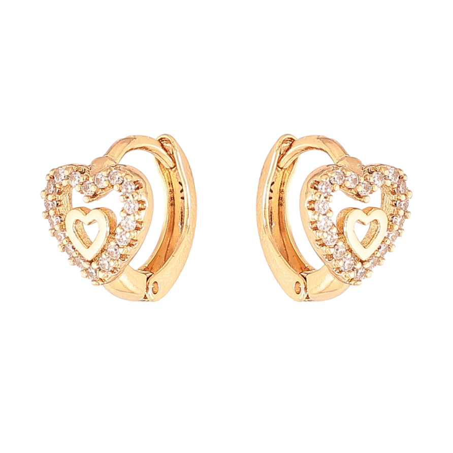 Серьги Xuping цвет Позолота 18К колечки "Сердечки с кристаллами" фото №1