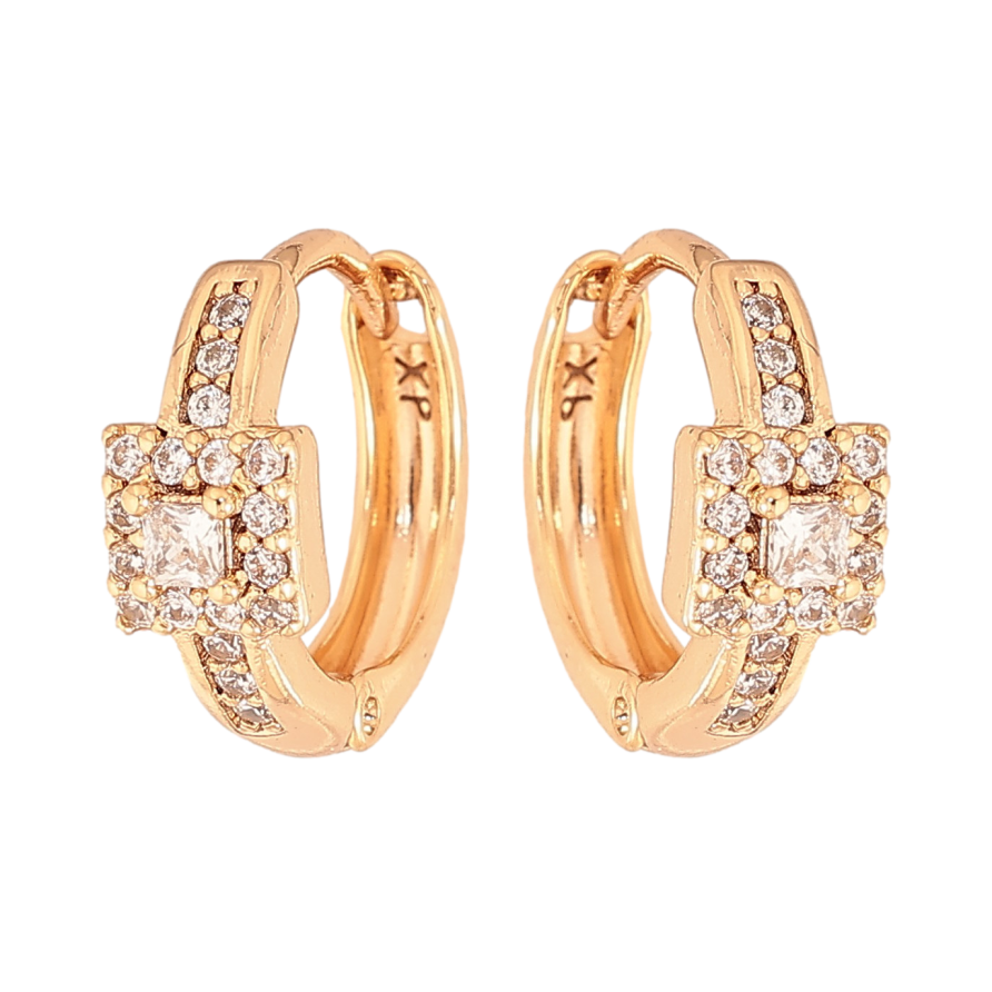 Серьги Xuping цвет Позолота 18К колечки "Узор с кристаллами" фото №1