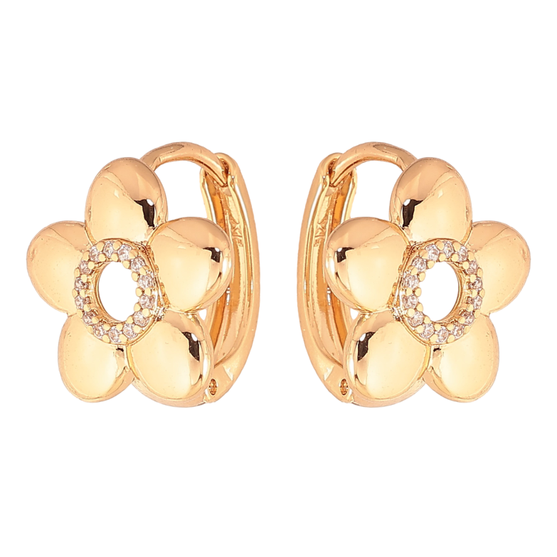Серьги Xuping цвет Позолота 18K колечки "Цветочки с кристаллами" фото №1