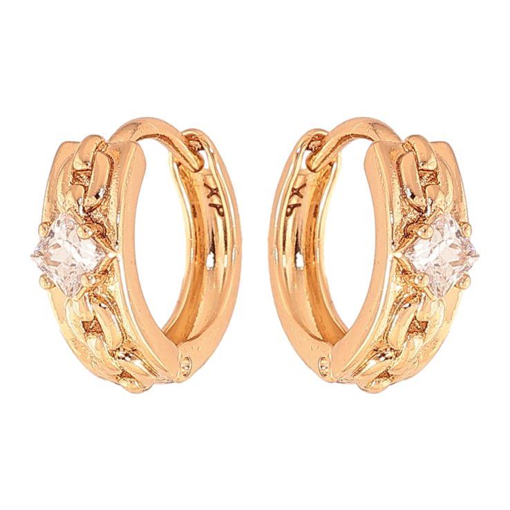 Серьги Xuping цвет Позолота 18К колечки "Узор с кристаллом" фото №17