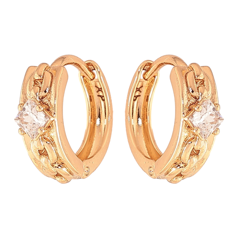 Серьги Xuping цвет Позолота 18К колечки "Узор с кристаллом" фото №1 Серьги Xuping цвет Позолота 18К колечки "Узор с кристаллом" фото №1