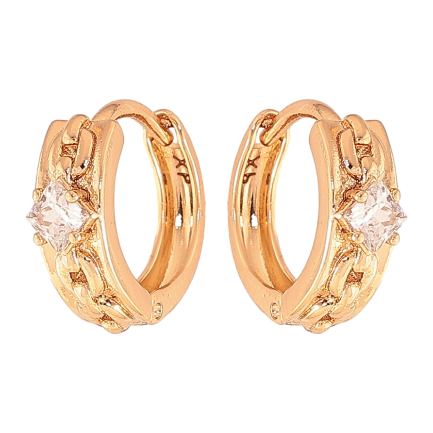 Серьги Xuping цвет Позолота 18К колечки "Узор с кристаллом" фото №1 Серьги Xuping цвет Позолота 18К колечки "Узор с кристаллом" фото №1