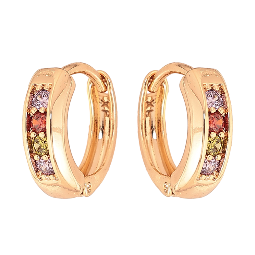 Серьги Xuping цвет Позолота 18К колечки "Дорожки разноцветных кристаллов" фото №1