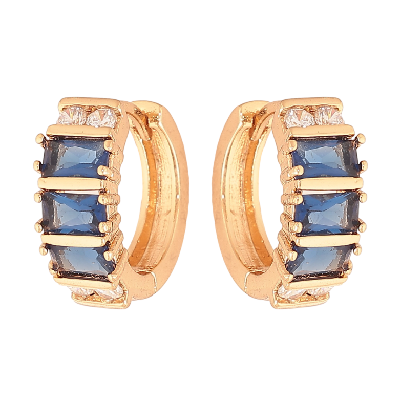 Сережки Xuping колір Позолота 18К колечка "Візерунок з синіми кристалами" фото №7