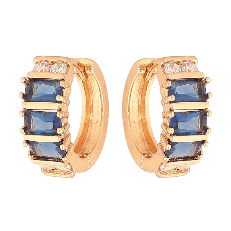 Сережки Xuping колір Позолота 18К колечка "Візерунок з синіми кристалами" фото №1