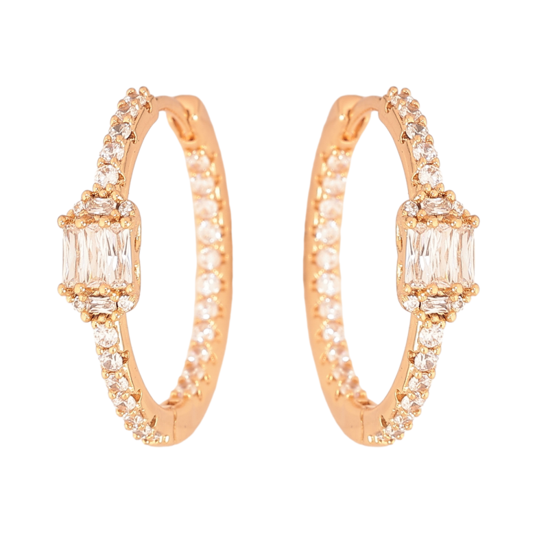 Серьги Xuping цвет Позолота 18К колечки "Дорожки кристаллов" фото №1