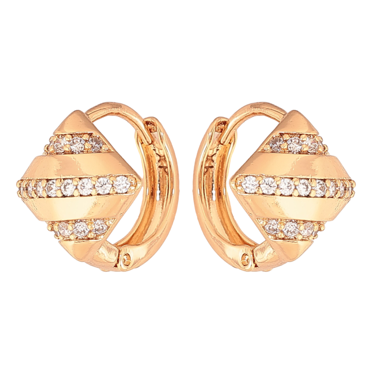 Серьги Xuping цвет Позолота 18К колечки "Ромбы с узором кристаллами" фото №21