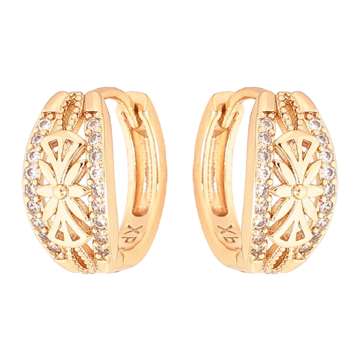 Серьги Xuping цвет Позолота 18К колечки "Резной узор с кристаллами" фото №7