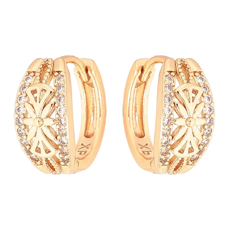 Серьги Xuping цвет Позолота 18К колечки "Резной узор с кристаллами" фото №1 Серьги Xuping цвет Позолота 18К колечки "Резной узор с кристаллами" фото №1