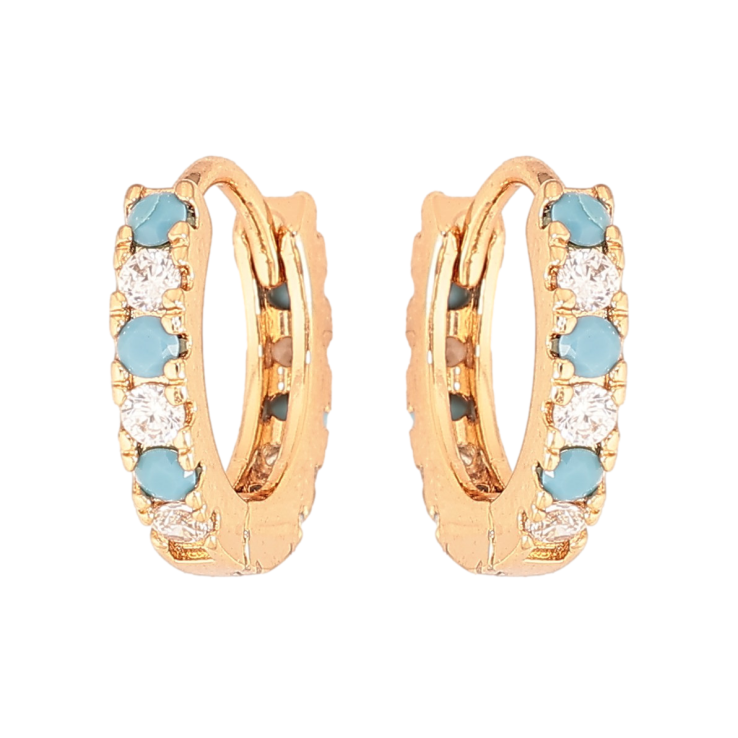 Серьги Xuping цвет Позолота 18К колечки "Дорожки бело-голубых кристаллов" фото №22