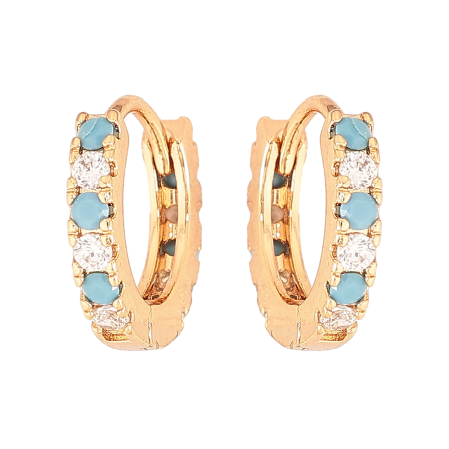 Серьги Xuping цвет Позолота 18К колечки "Дорожки бело-голубых кристаллов" фото №1