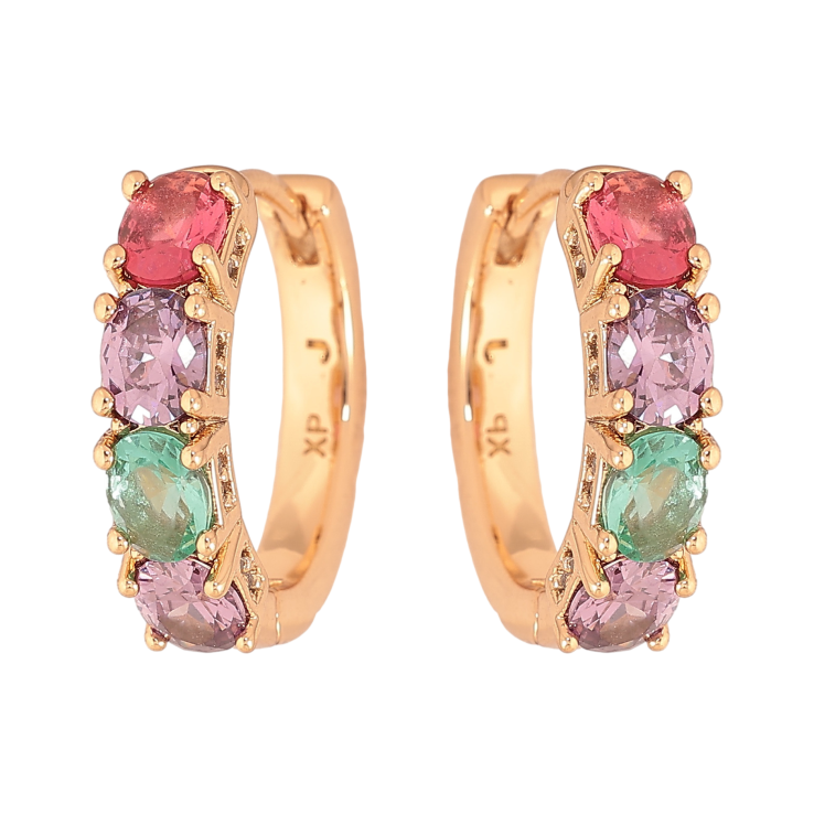 Серьги Xuping цвет Позолота 18К колечки "Дорожки разноцветных кристаллов" фото №6