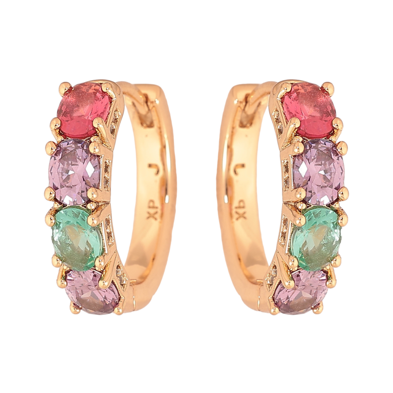 Сережки Xuping колір Позолота 18К колечка "Доріжки різнокольорових кристалів" фото №1